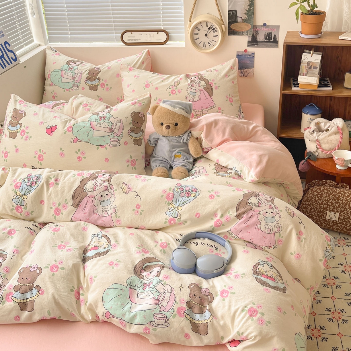 91家纺网 家纺一手货源 找家纺 优承佳生活馆 2026新款洛丽塔风水洗印花四件套学生三件套单被套系列 午后茶话会