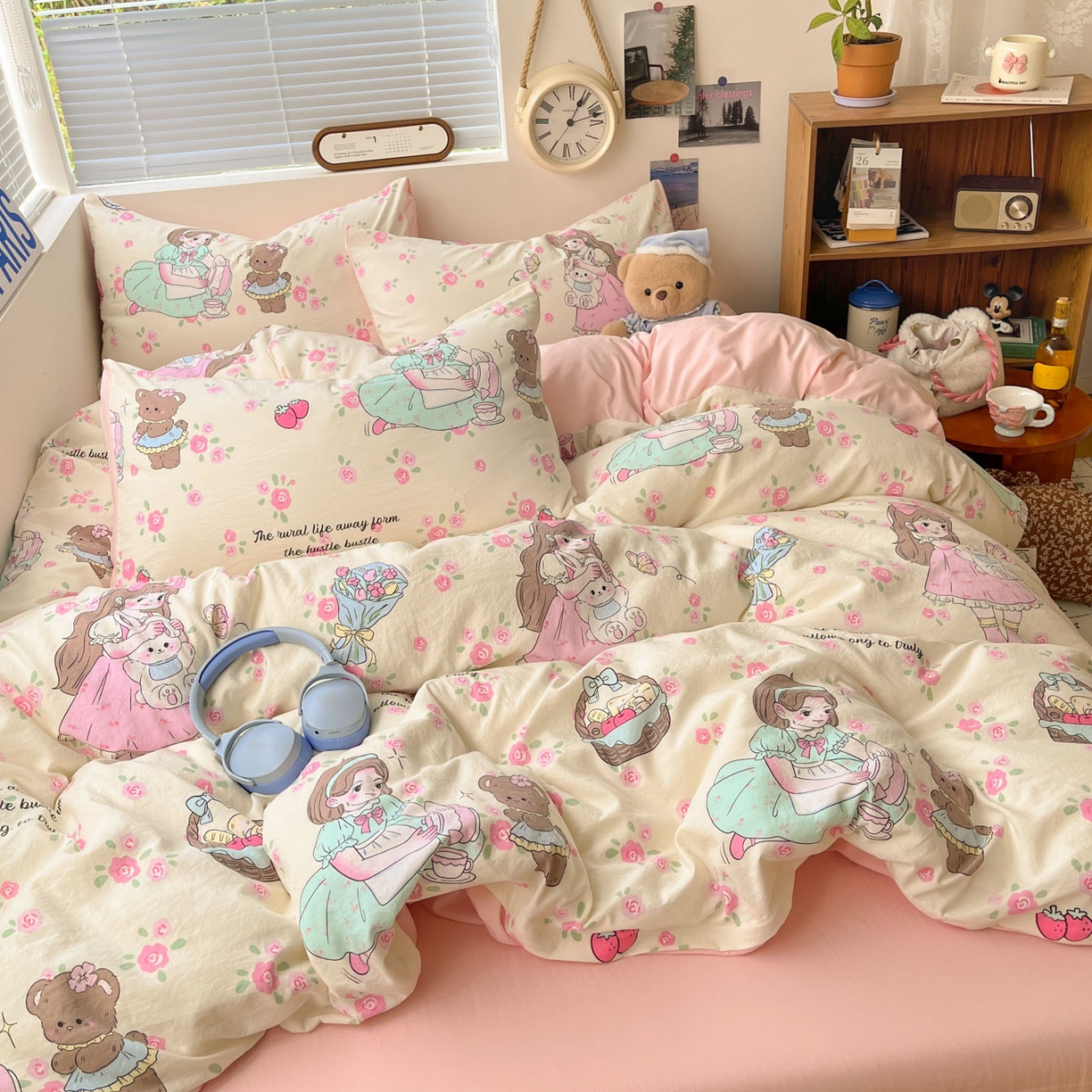 91家纺网 家纺一手货源 找家纺 优承佳生活馆 2026新款洛丽塔风水洗印花四件套学生三件套单被套系列 午后茶话会