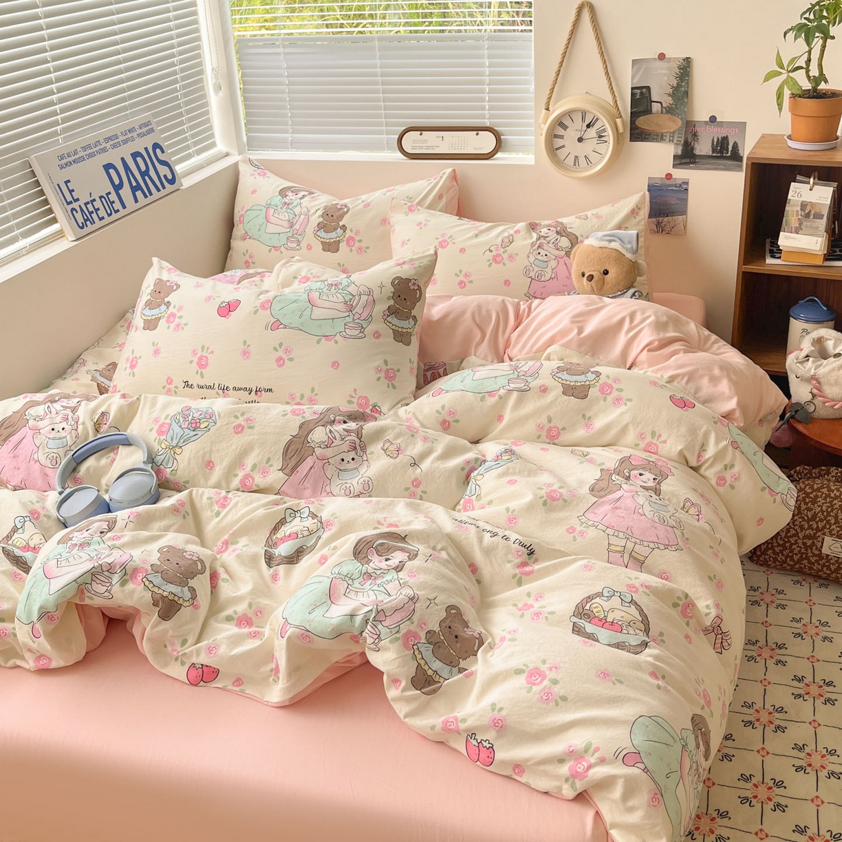 91家纺网 家纺一手货源 找家纺 优承佳生活馆 2026新款洛丽塔风水洗印花四件套学生三件套单被套系列 午后茶话会