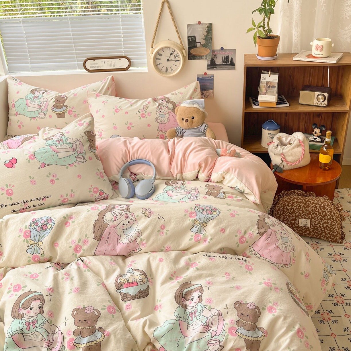 91家纺网 家纺一手货源 找家纺 优承佳生活馆 2026新款洛丽塔风水洗印花四件套学生三件套单被套系列 午后茶话会