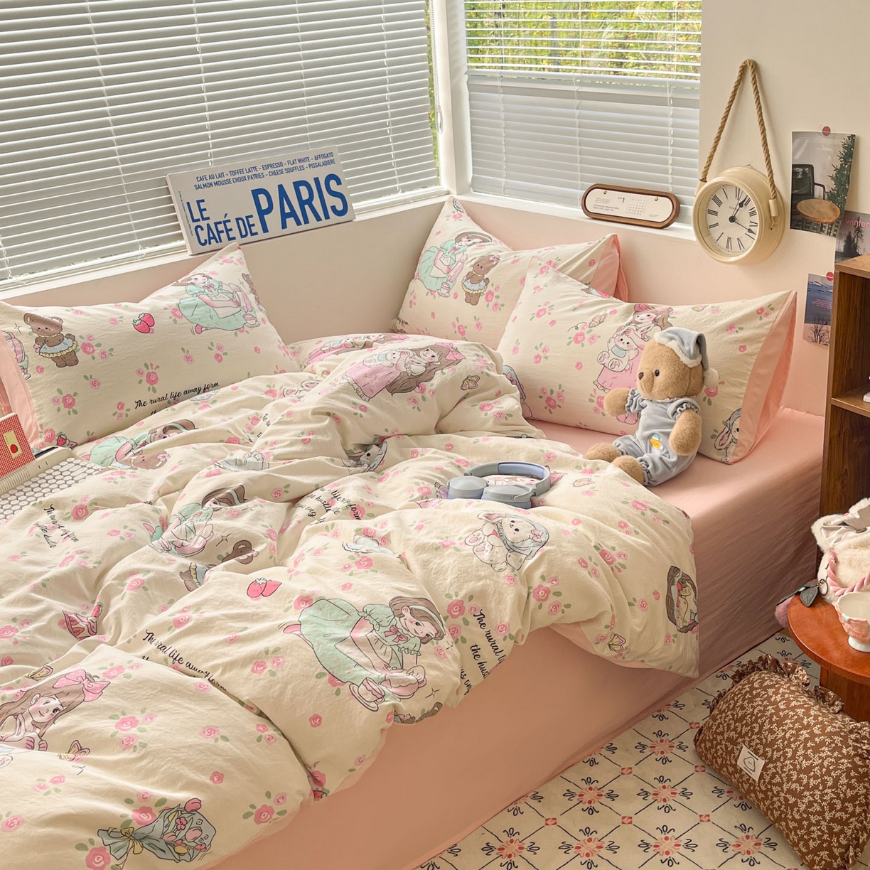 91家纺网 家纺一手货源 找家纺 优承佳生活馆 2026新款洛丽塔风水洗印花四件套学生三件套单被套系列 午后茶话会