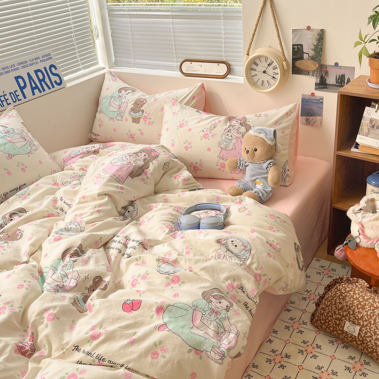 91家纺网 家纺一手货源 找家纺 优承佳生活馆 2026新款洛丽塔风水洗印花四件套学生三件套单被套系列 午后茶话会