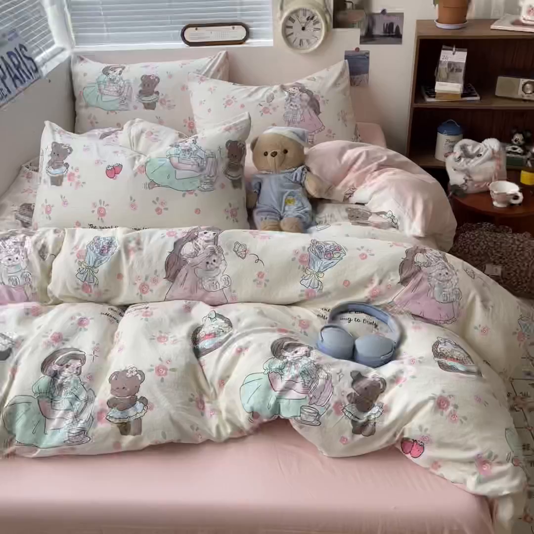 91家纺网 家纺一手货源 找家纺 优承佳生活馆 2026新款洛丽塔风水洗印花四件套学生三件套单被套系列 午后茶话会