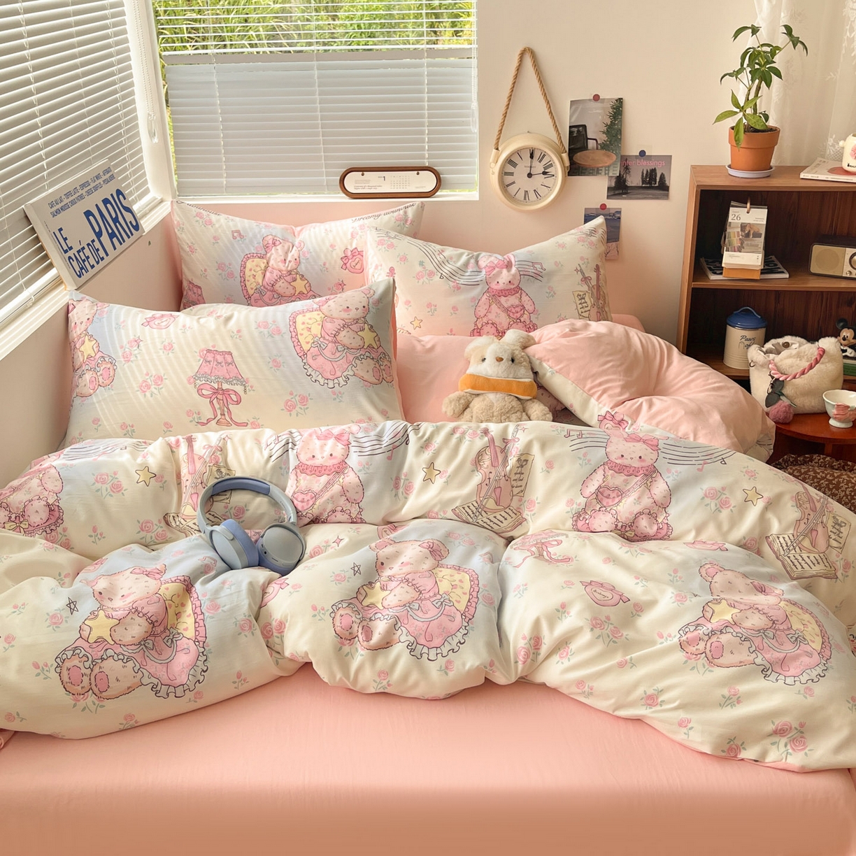 91家纺网 家纺一手货源 找家纺 优承佳生活馆 2026新款洛丽塔风水洗印花四件套学生三件套单被套系列 休闲小熊