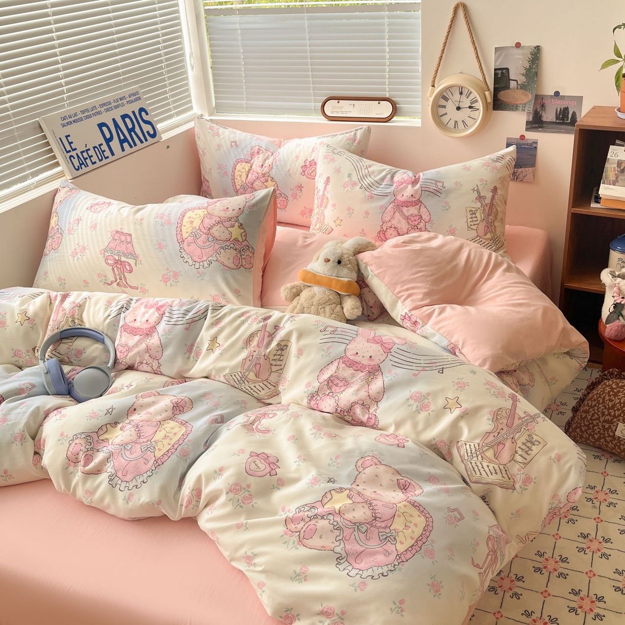 91家纺网 家纺一手货源 找家纺 优承佳生活馆 2026新款洛丽塔风水洗印花四件套学生三件套单被套系列 休闲小熊