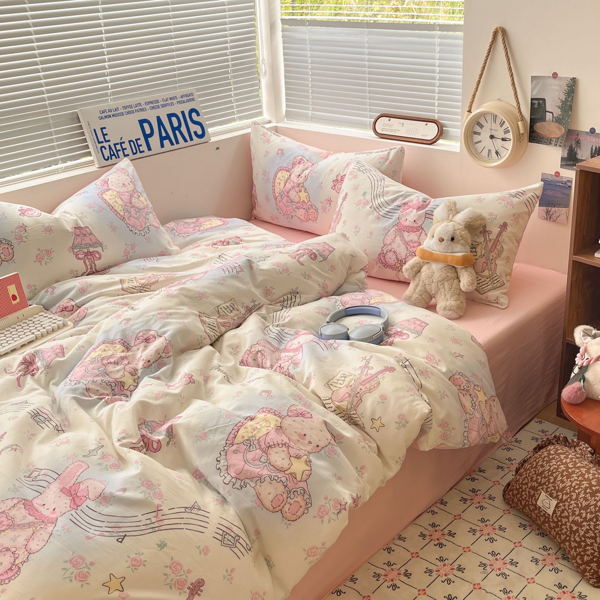 91家纺网 家纺一手货源 找家纺 优承佳生活馆 2026新款洛丽塔风水洗印花四件套学生三件套单被套系列 休闲小熊