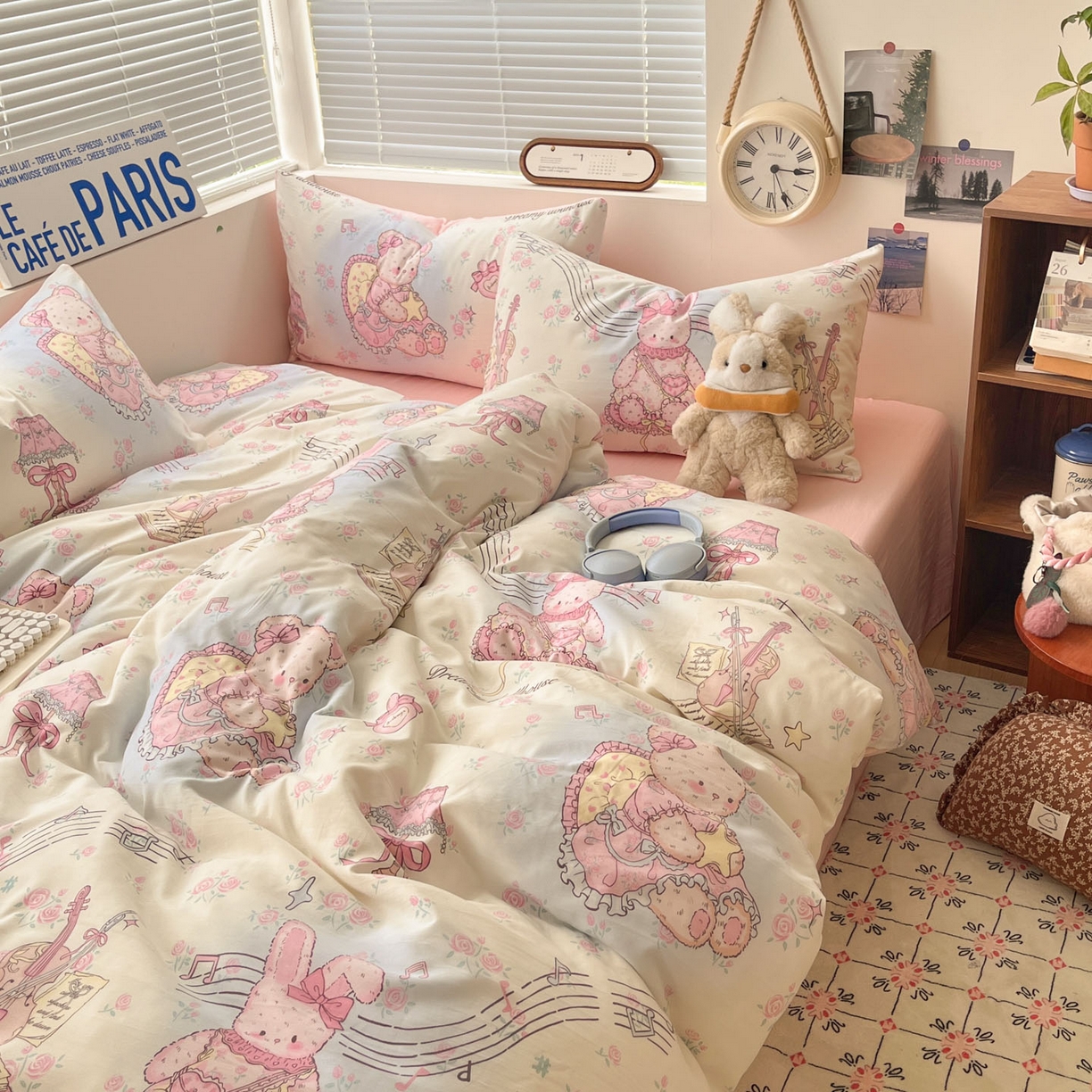 91家纺网 家纺一手货源 找家纺 优承佳生活馆 2026新款洛丽塔风水洗印花四件套学生三件套单被套系列 休闲小熊