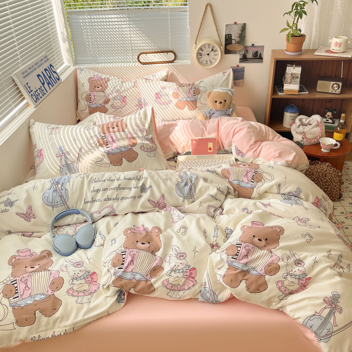 91家纺网 家纺一手货源 找家纺 优承佳生活馆 2026新款洛丽塔风水洗印花四件套学生三件套单被套系列 音乐鉴赏