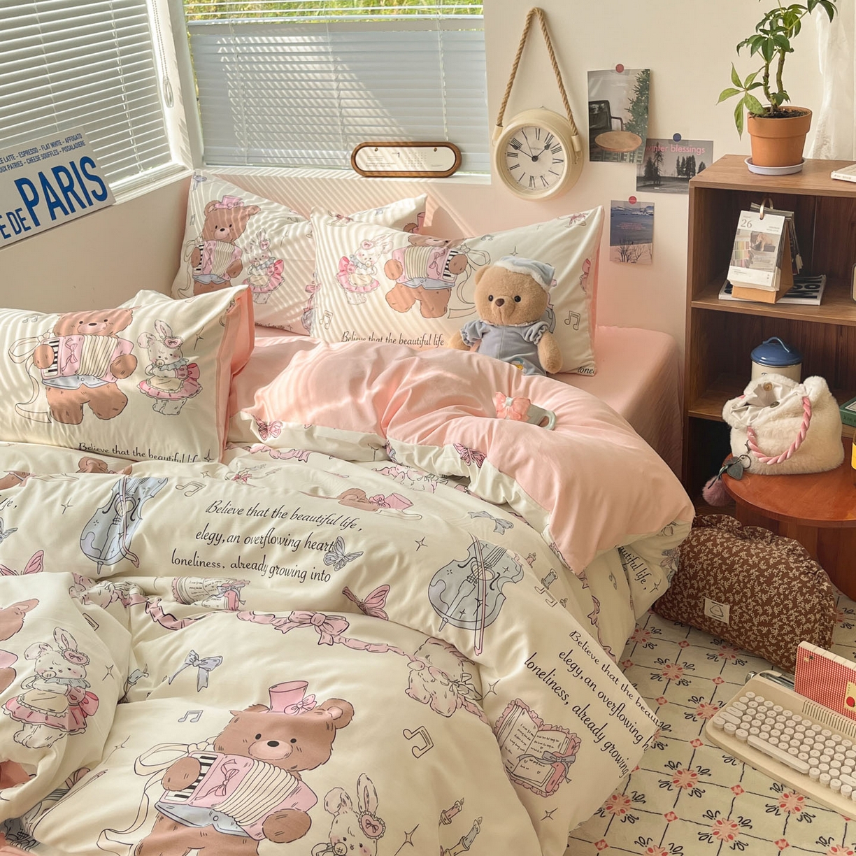 91家纺网 家纺一手货源 找家纺 优承佳生活馆 2026新款洛丽塔风水洗印花四件套学生三件套单被套系列 音乐鉴赏