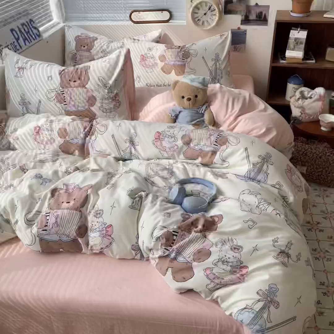 91家纺网 家纺一手货源 找家纺 优承佳生活馆 2026新款洛丽塔风水洗印花四件套学生三件套单被套系列 音乐鉴赏