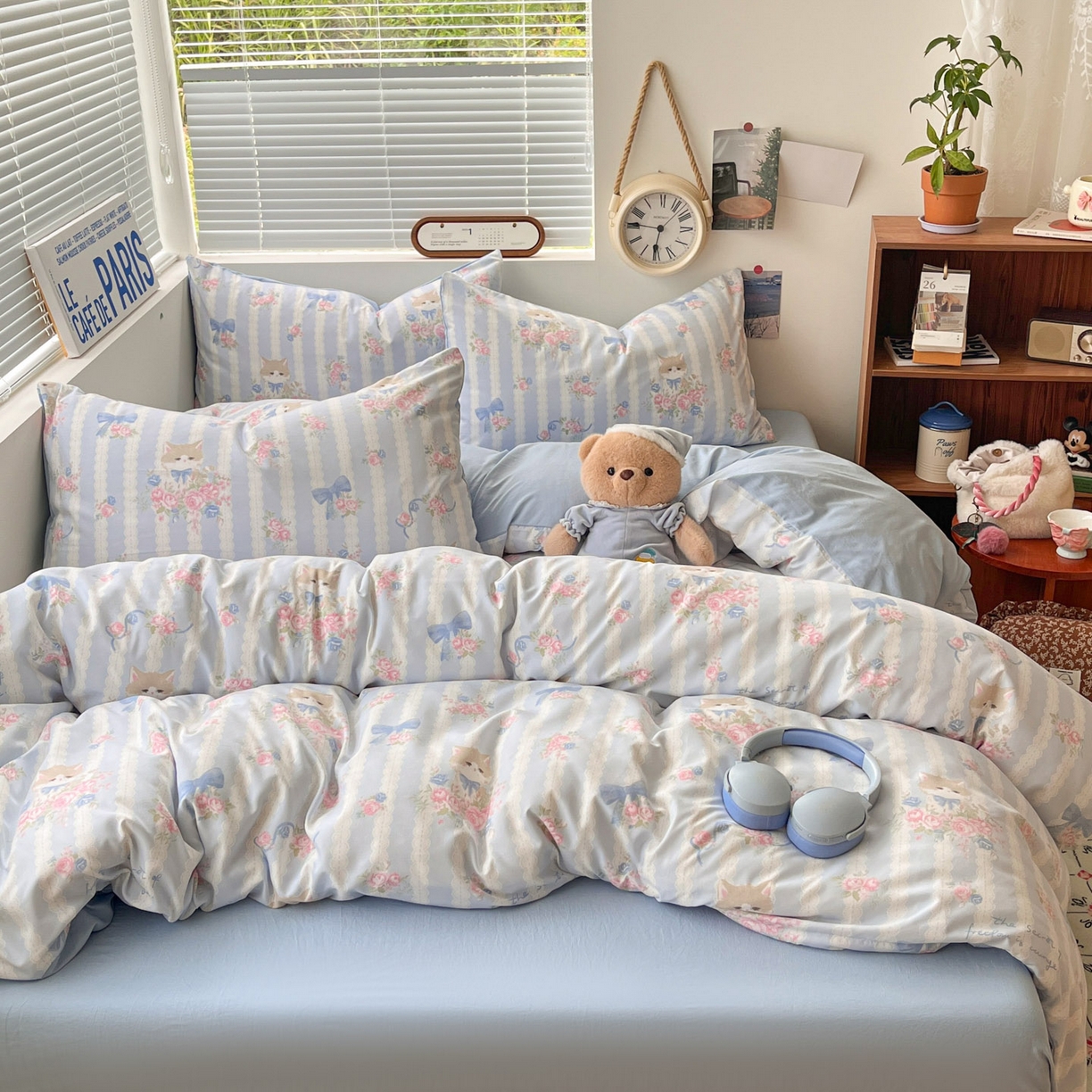 91家纺网 家纺一手货源 找家纺 优承佳生活馆 2026新款洛丽塔风水洗印花四件套学生三件套单被套系列 优雅小猫