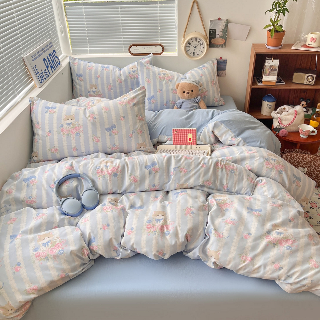 91家纺网 家纺一手货源 找家纺 优承佳生活馆 2026新款洛丽塔风水洗印花四件套学生三件套单被套系列 优雅小猫