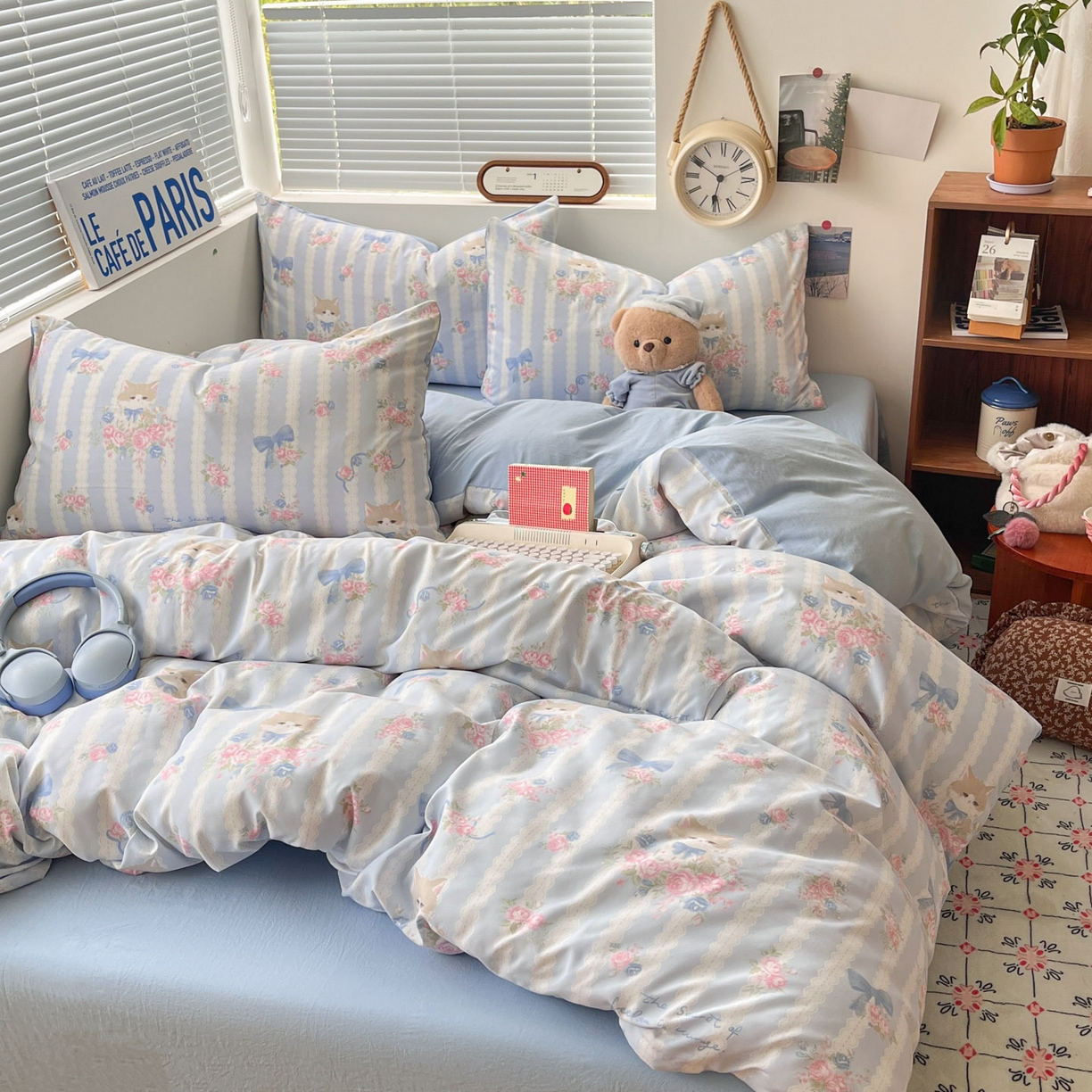 91家纺网 家纺一手货源 找家纺 优承佳生活馆 2026新款洛丽塔风水洗印花四件套学生三件套单被套系列 优雅小猫