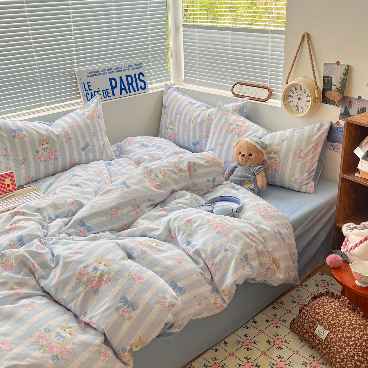 91家纺网 家纺一手货源 找家纺 优承佳生活馆 2026新款洛丽塔风水洗印花四件套学生三件套单被套系列 优雅小猫