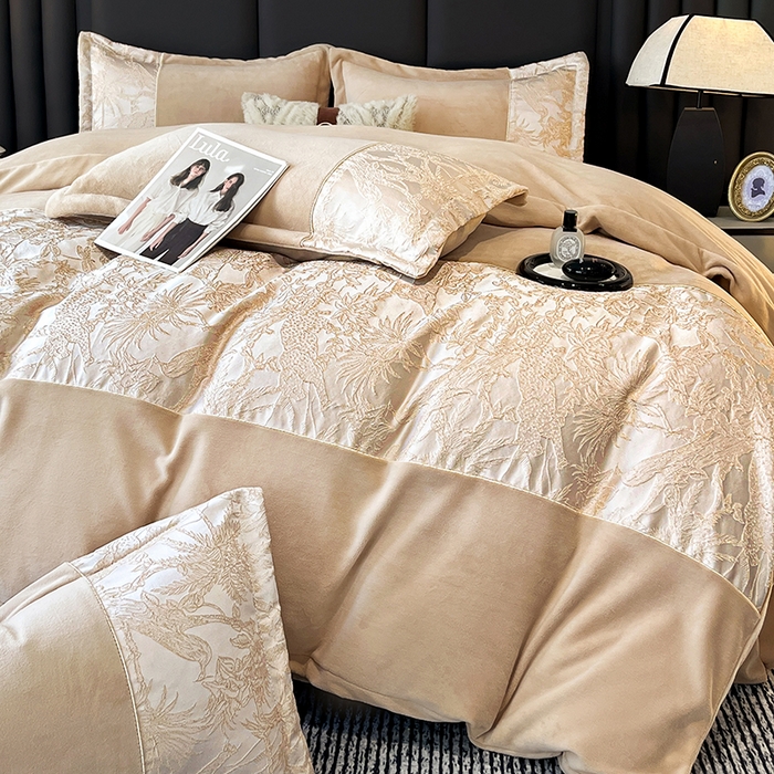 富宁家纺 2025新款立体雕花牛奶绒绣花四件套-洛卡玫瑰系列 洛卡咖