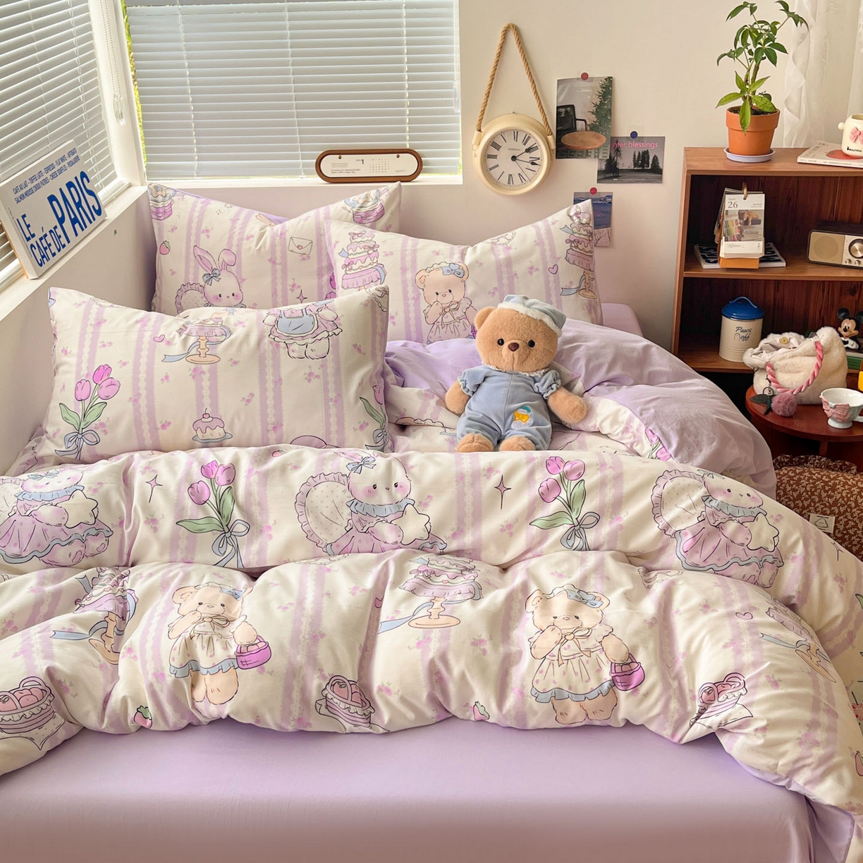 91家纺网 家纺一手货源 找家纺 优承佳生活馆 2026新款洛丽塔风水洗印花四件套学生三件套单被套系列 紫色友谊