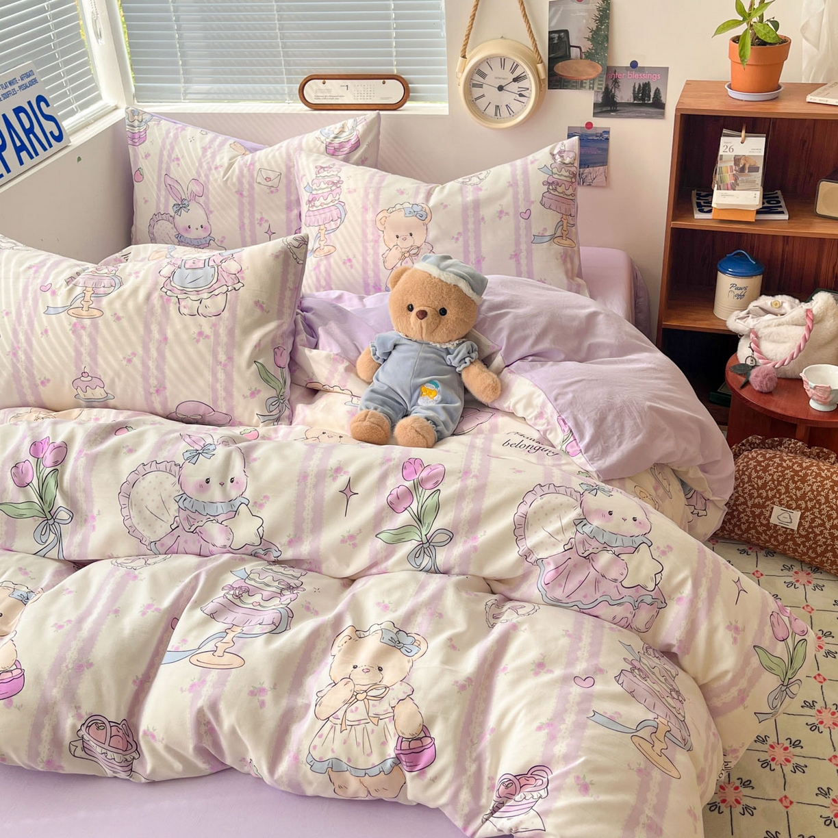 91家纺网 家纺一手货源 找家纺 优承佳生活馆 2026新款洛丽塔风水洗印花四件套学生三件套单被套系列 紫色友谊