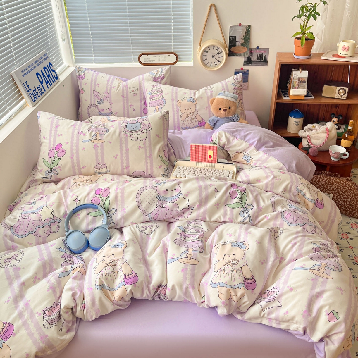 91家纺网 家纺一手货源 找家纺 优承佳生活馆 2026新款洛丽塔风水洗印花四件套学生三件套单被套系列 紫色友谊