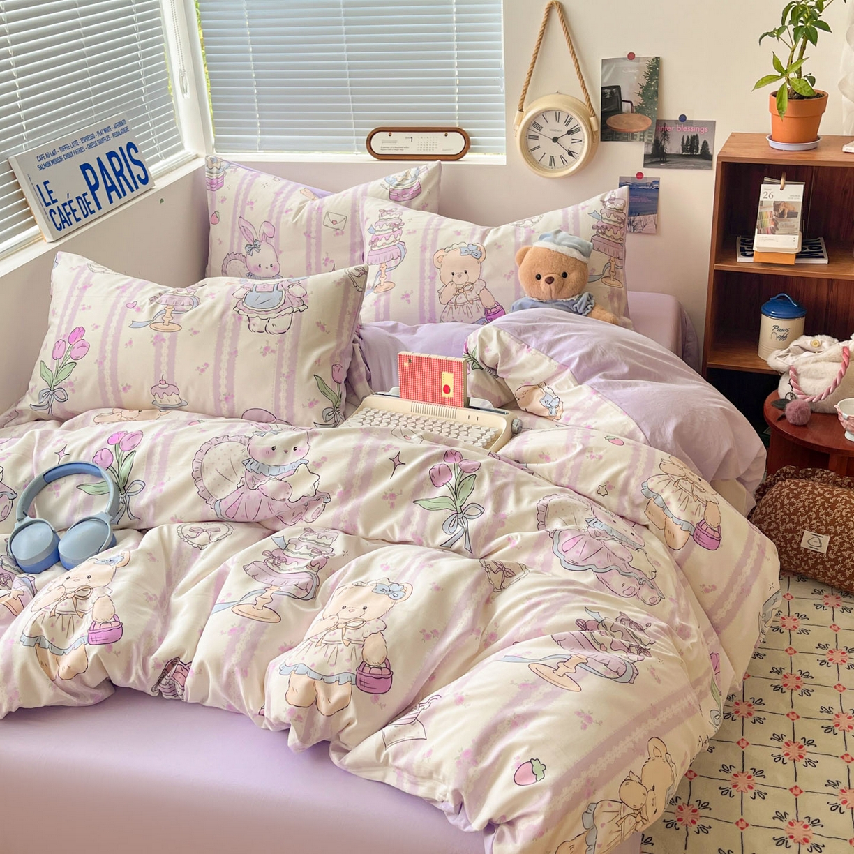 91家纺网 家纺一手货源 找家纺 优承佳生活馆 2026新款洛丽塔风水洗印花四件套学生三件套单被套系列 紫色友谊