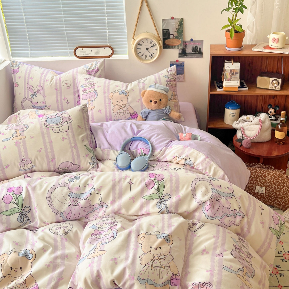 91家纺网 家纺一手货源 找家纺 优承佳生活馆 2026新款洛丽塔风水洗印花四件套学生三件套单被套系列 紫色友谊