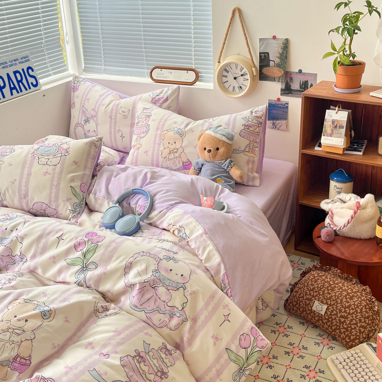 91家纺网 家纺一手货源 找家纺 优承佳生活馆 2026新款洛丽塔风水洗印花四件套学生三件套单被套系列 紫色友谊