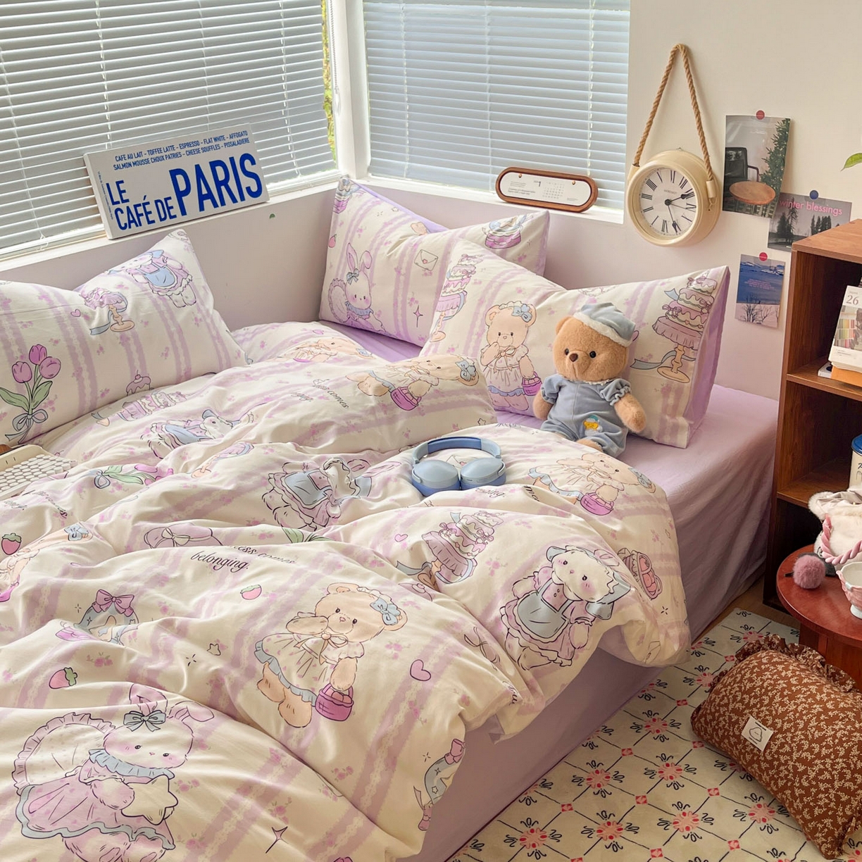 91家纺网 家纺一手货源 找家纺 优承佳生活馆 2026新款洛丽塔风水洗印花四件套学生三件套单被套系列 紫色友谊