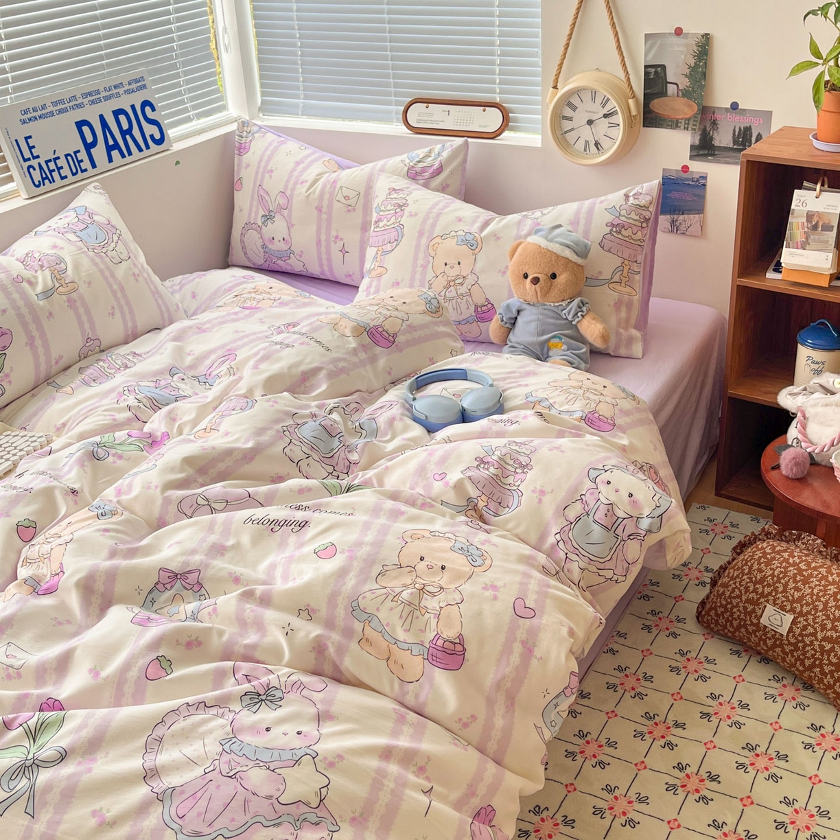 91家纺网 家纺一手货源 找家纺 优承佳生活馆 2026新款洛丽塔风水洗印花四件套学生三件套单被套系列 紫色友谊