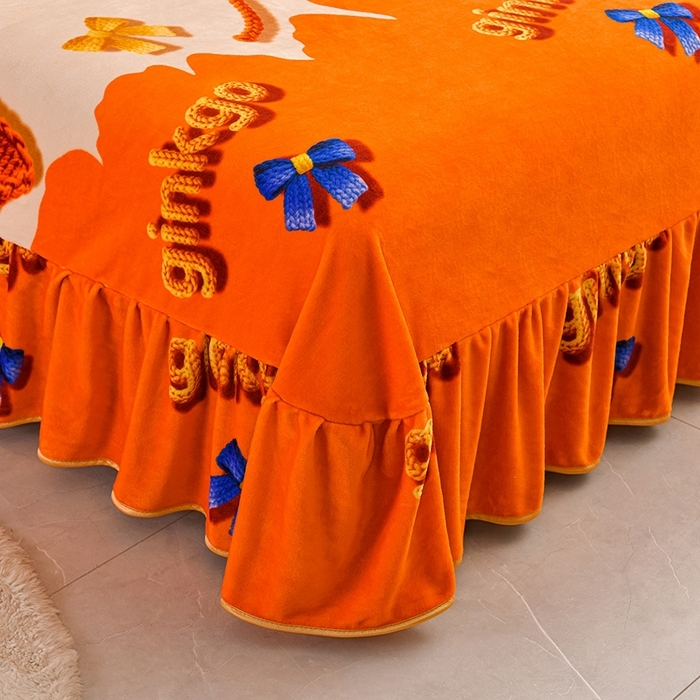 91家纺网 家纺一手货源 找家纺 （总） 妮恒美 2025新款牛奶绒印花床裙款四件套法莱绒四件套珊瑚金貂绒四件套