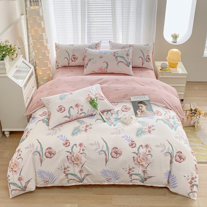 2025直播新款13372全棉纯棉印花四件套喷气小清新简约热款学生四件套 梦特娇