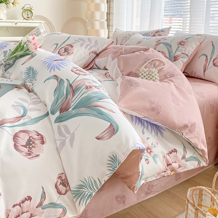 91家纺网 家纺一手货源 找家纺 2025直播新款13372全棉纯棉印花四件套喷气小清新简约热款学生四件套 梦特娇