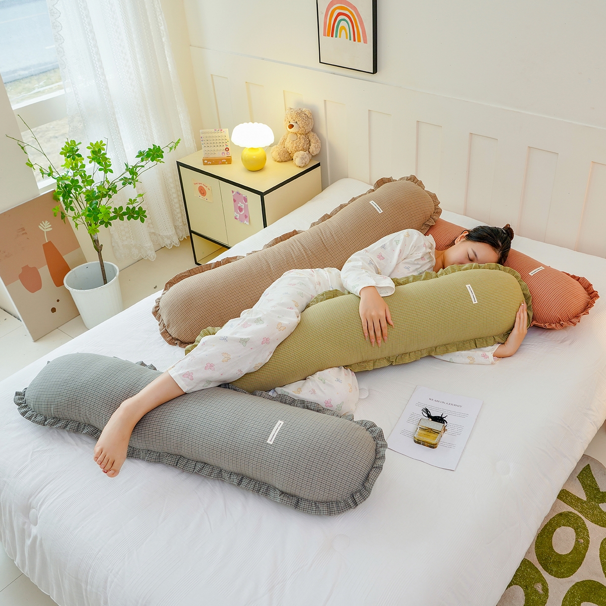 91家纺网 家纺一手货源 找家纺 （总）蔻眠 全棉花边款长抱枕枕夹腿抱枕长枕芯孕妇抱枕枕头