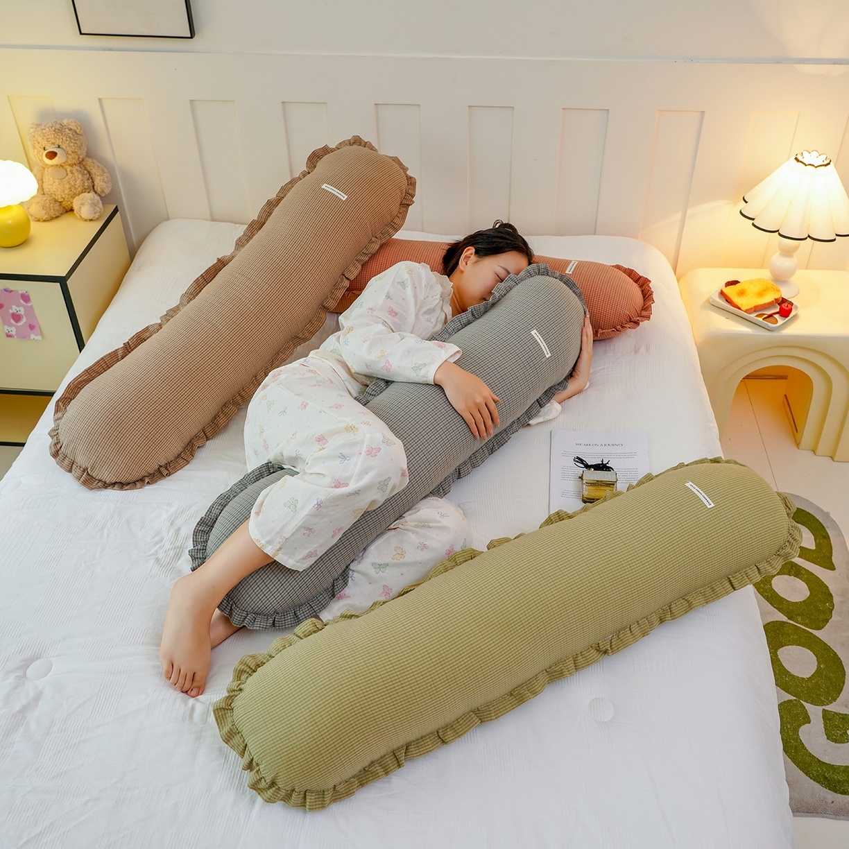 91家纺网 家纺一手货源 找家纺 （总）蔻眠 全棉花边款长抱枕枕夹腿抱枕长枕芯孕妇抱枕枕头