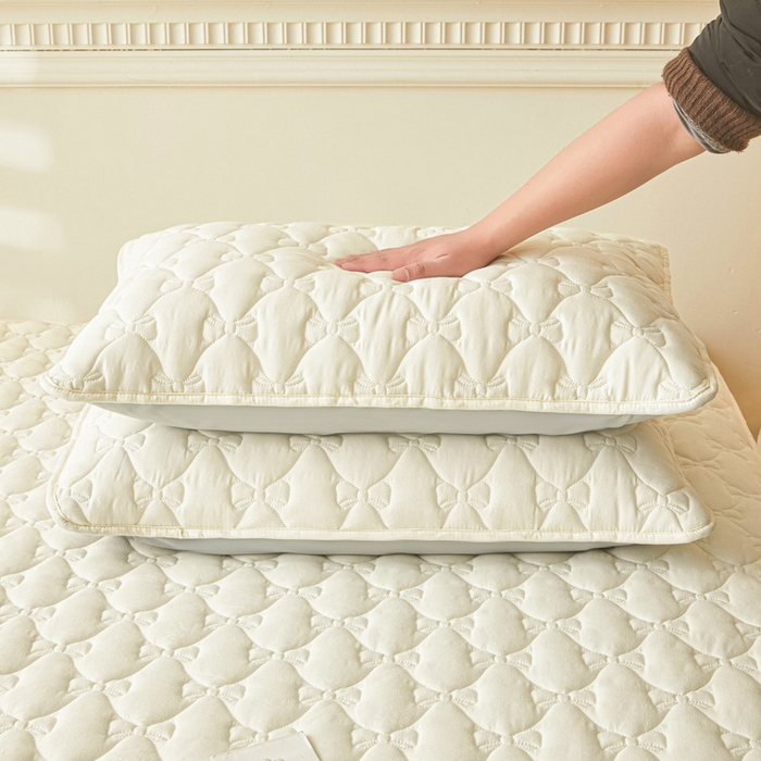 91家纺网 家纺一手货源 找家纺 （总）LIFE.丽芙 2025新款水洗原棉单件蝴蝶结绗缝夹棉床笠三件套