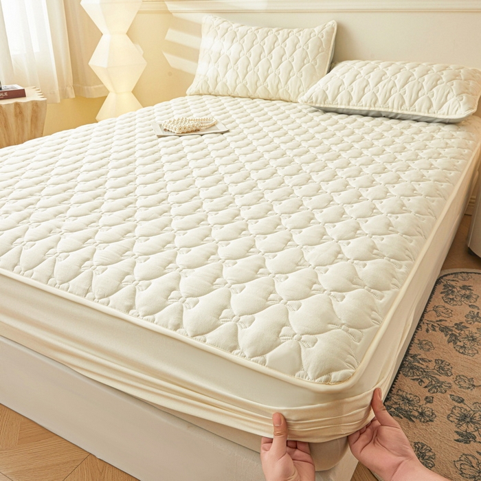 91家纺网 家纺一手货源 找家纺 （总）LIFE.丽芙 2025新款水洗原棉单件蝴蝶结绗缝夹棉床笠三件套