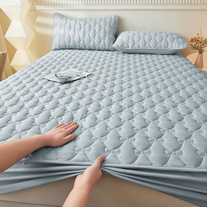 91家纺网 家纺一手货源 找家纺 （总）LIFE.丽芙 2025新款水洗原棉单件蝴蝶结绗缝夹棉床笠三件套