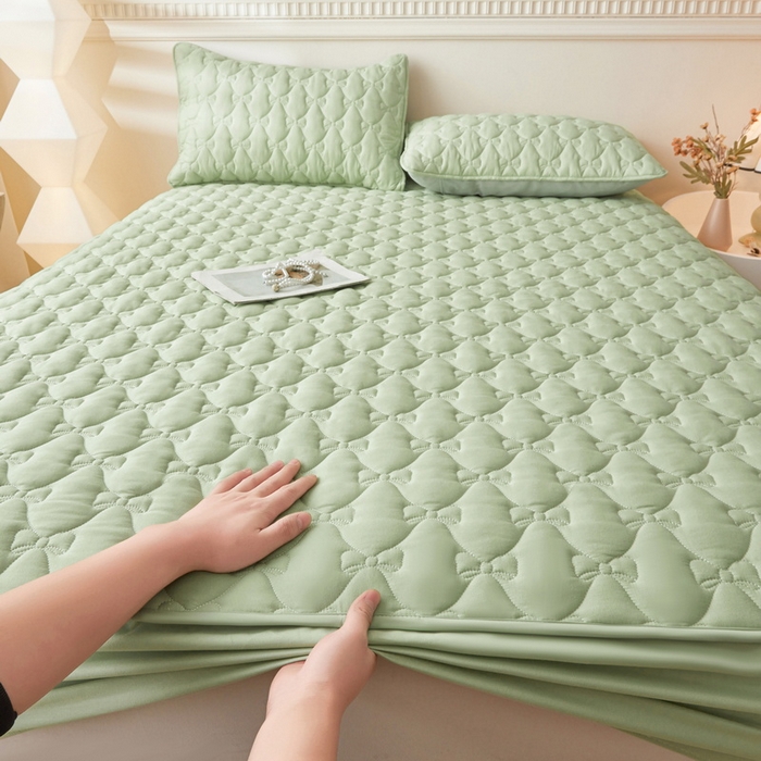 91家纺网 家纺一手货源 找家纺 （总）LIFE.丽芙 2025新款水洗原棉单件蝴蝶结绗缝夹棉床笠三件套