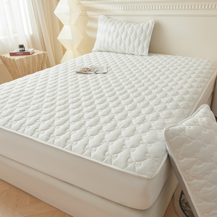 91家纺网 家纺一手货源 找家纺 LIFE.丽芙 2025新款水洗原棉单件蝴蝶结绗缝夹棉床笠三件套 蝴蝶结床笠-象牙白