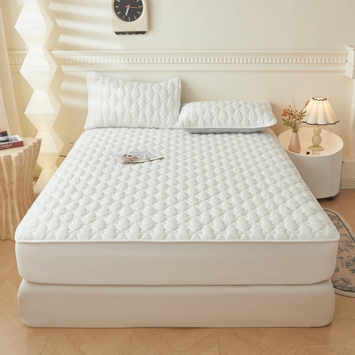 91家纺网 家纺一手货源 找家纺 LIFE.丽芙 2025新款水洗原棉单件蝴蝶结绗缝夹棉床笠三件套 蝴蝶结床笠-象牙白