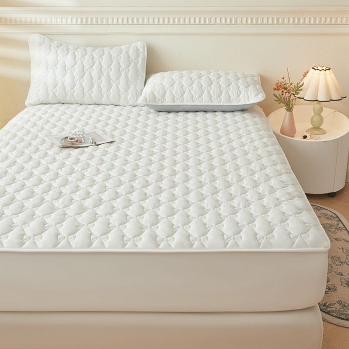 91家纺网 家纺一手货源 找家纺 LIFE.丽芙 2025新款水洗原棉单件蝴蝶结绗缝夹棉床笠三件套 蝴蝶结床笠-象牙白