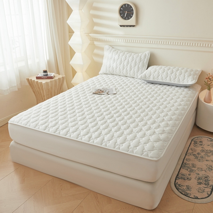 91家纺网 家纺一手货源 找家纺 LIFE.丽芙 2025新款水洗原棉单件蝴蝶结绗缝夹棉床笠三件套 蝴蝶结床笠-象牙白