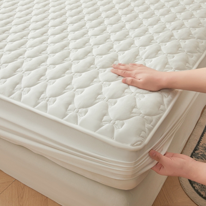 91家纺网 家纺一手货源 找家纺 LIFE.丽芙 2025新款水洗原棉单件蝴蝶结绗缝夹棉床笠三件套 蝴蝶结床笠-象牙白