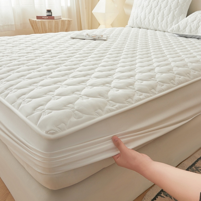 91家纺网 家纺一手货源 找家纺 LIFE.丽芙 2025新款水洗原棉单件蝴蝶结绗缝夹棉床笠三件套 蝴蝶结床笠-象牙白