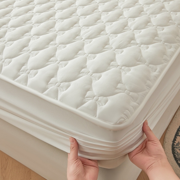 91家纺网 家纺一手货源 找家纺 LIFE.丽芙 2025新款水洗原棉单件蝴蝶结绗缝夹棉床笠三件套 蝴蝶结床笠-象牙白