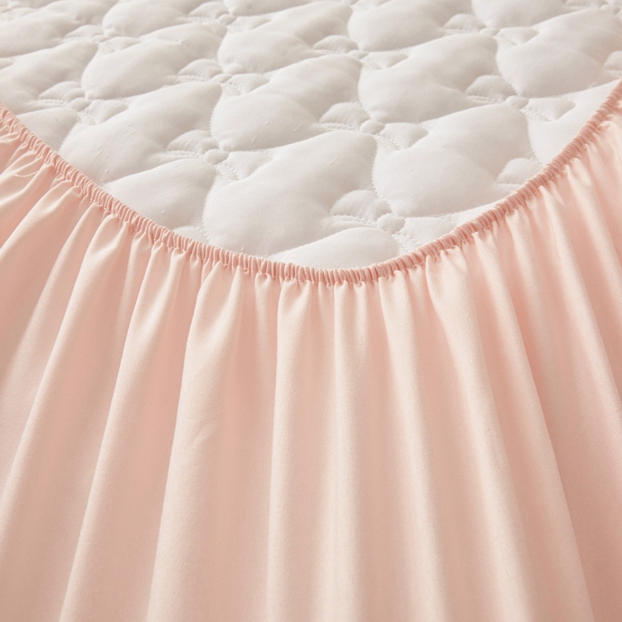 91家纺网 家纺一手货源 找家纺 LIFE.丽芙 2025新款水洗原棉单件蝴蝶结绗缝夹棉床笠三件套 蝴蝶结床笠-奶油粉