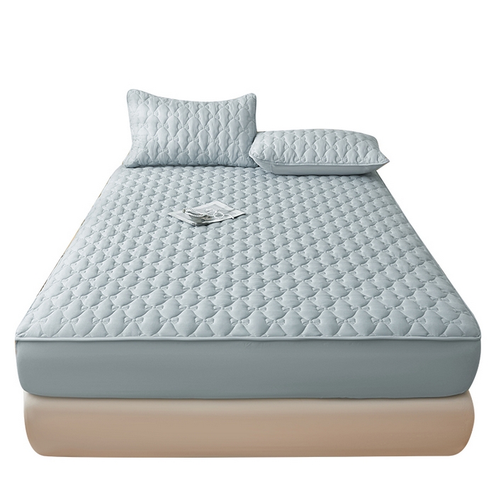 91家纺网 家纺一手货源 找家纺 LIFE.丽芙 2025新款水洗原棉单件蝴蝶结绗缝夹棉床笠三件套 蝴蝶结床笠-海青