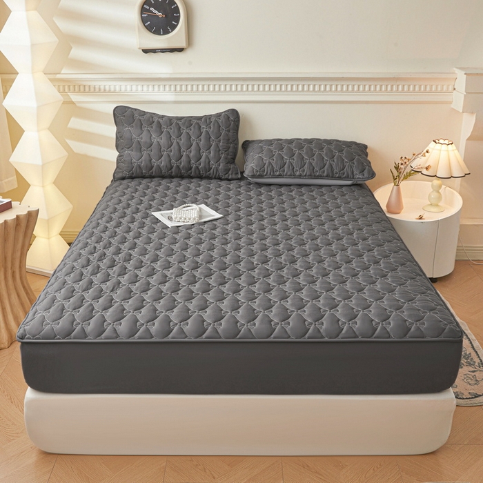 91家纺网 家纺一手货源 找家纺 LIFE.丽芙 2025新款水洗原棉单件蝴蝶结绗缝夹棉床笠三件套 蝴蝶结床笠-高级灰