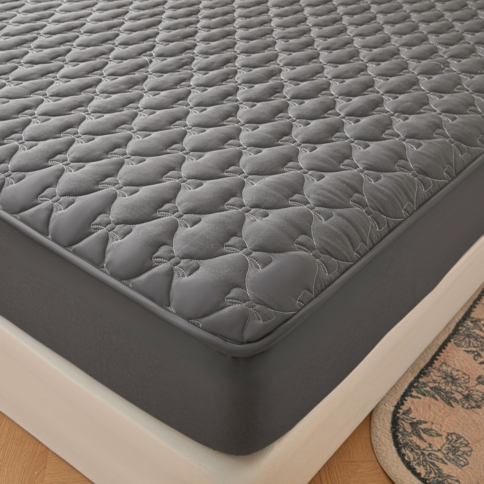 91家纺网 家纺一手货源 找家纺 LIFE.丽芙 2025新款水洗原棉单件蝴蝶结绗缝夹棉床笠三件套 蝴蝶结床笠-高级灰