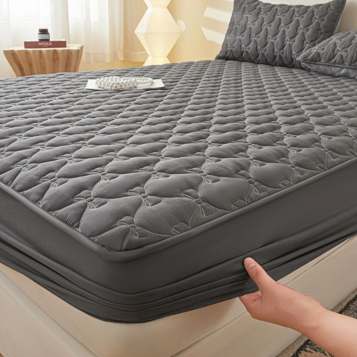 91家纺网 家纺一手货源 找家纺 LIFE.丽芙 2025新款水洗原棉单件蝴蝶结绗缝夹棉床笠三件套 蝴蝶结床笠-高级灰