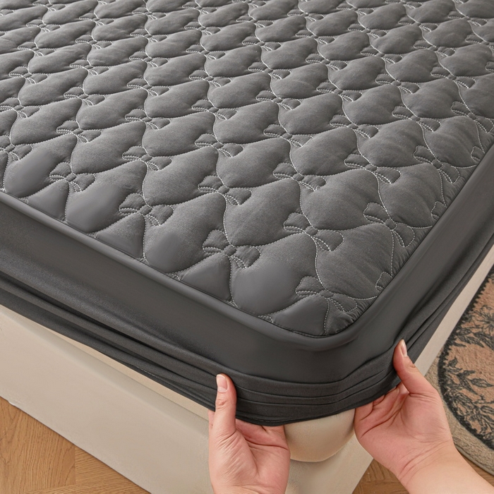 91家纺网 家纺一手货源 找家纺 LIFE.丽芙 2025新款水洗原棉单件蝴蝶结绗缝夹棉床笠三件套 蝴蝶结床笠-高级灰