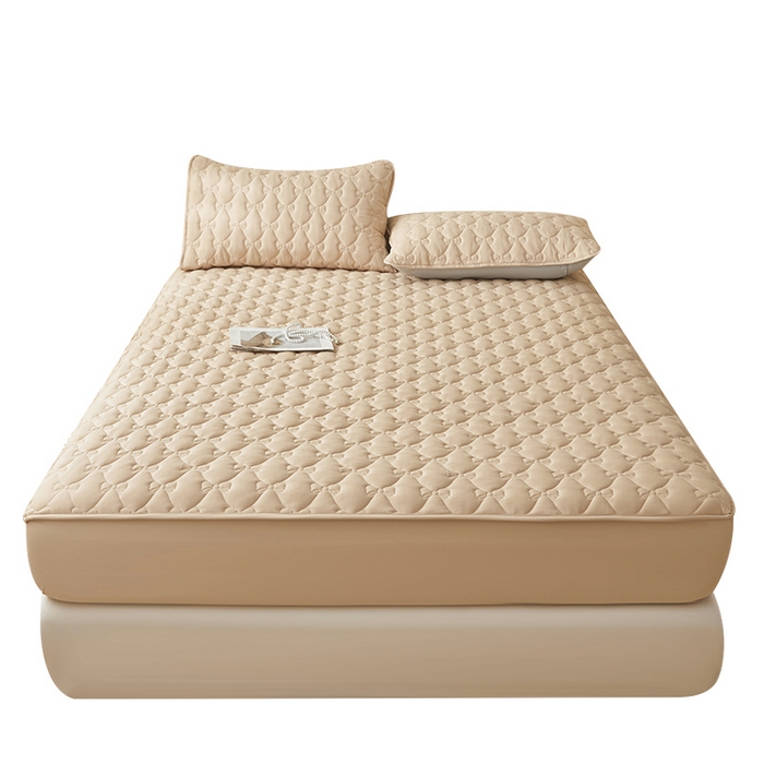 91家纺网 家纺一手货源 找家纺 LIFE.丽芙 2025新款水洗原棉单件蝴蝶结绗缝夹棉床笠三件套 蝴蝶结床笠-奶茶